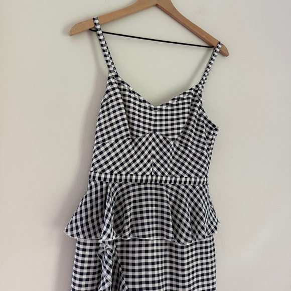 J. Crew Silk Gingham Spaghetti Strap Ruffle Tiered Midi‎ Dress Blue White Size 4 - Picture 6 of 11